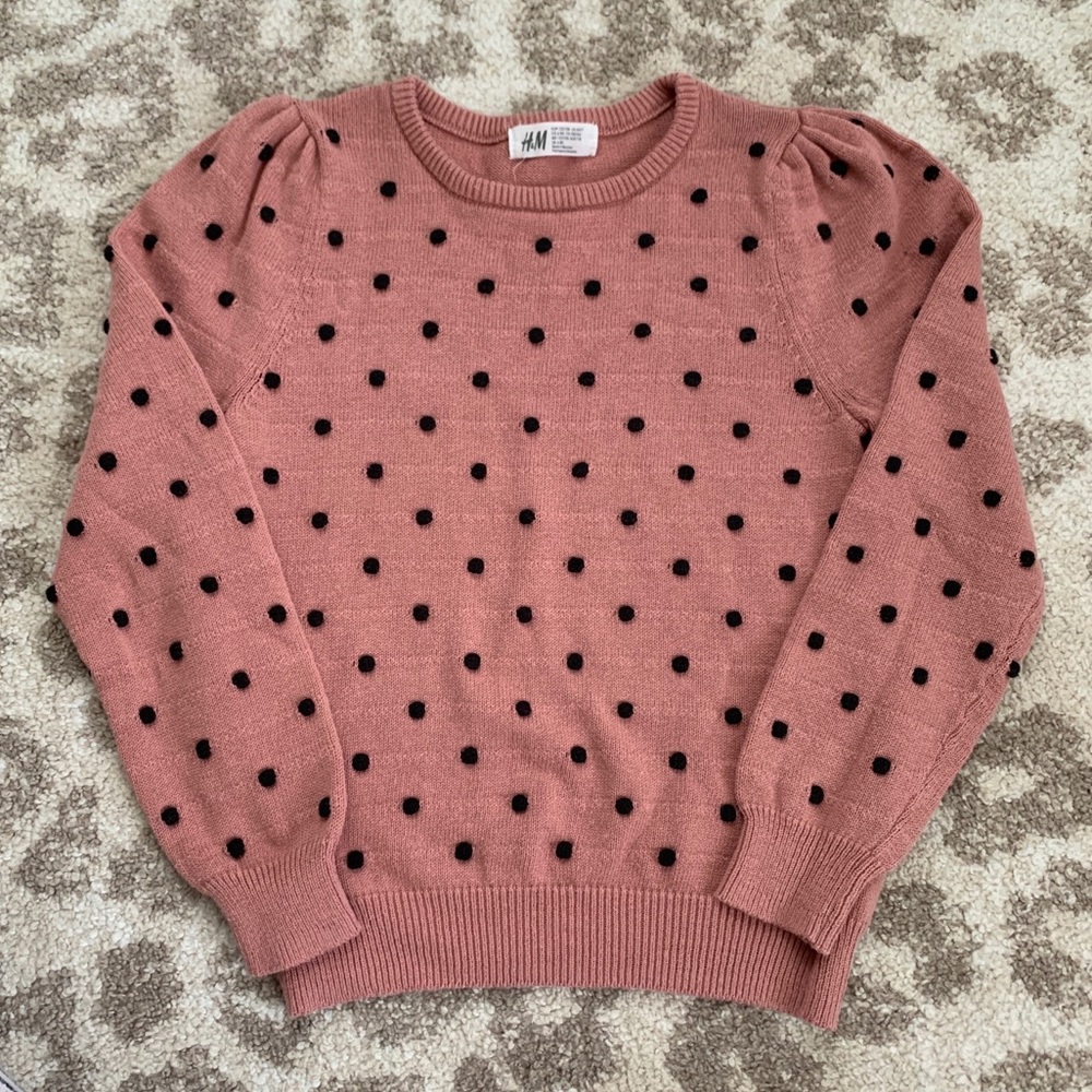 Girls pink with black polka dot sweater - size 6/7 H&M